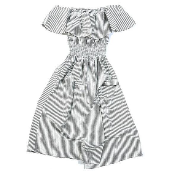 Zara Pinstripe Seersucker Off Shoulder Midi Dress - Picture 3 of 5